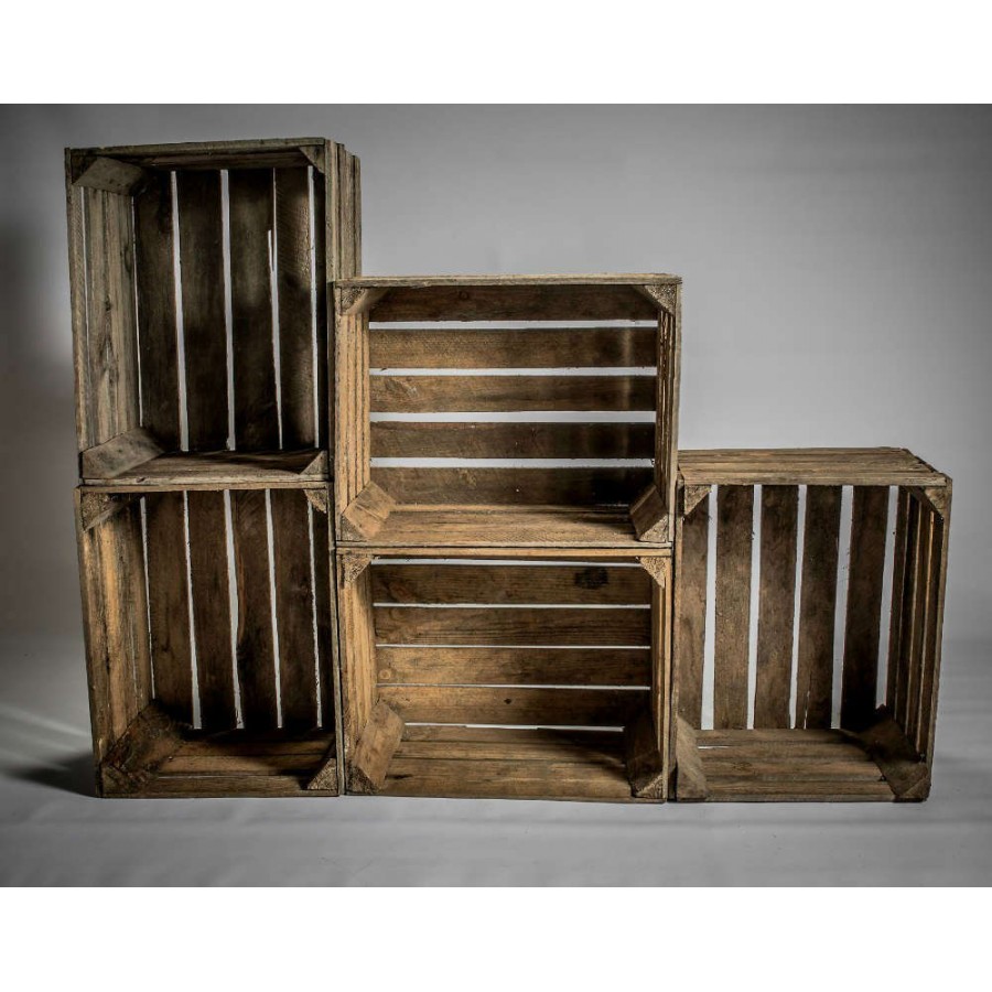 GrandBox Caisse en bois flammé avec étagère 50x40x30 Vintage Retro:Lot de 1